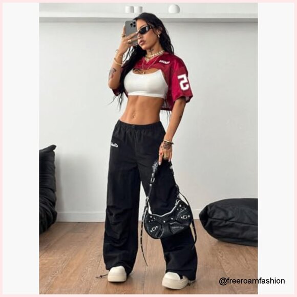 Mesh Football Jersey Shrug Crop Top Short Sleeve Y2K Streetwear Shirt - Picture 4 of 6